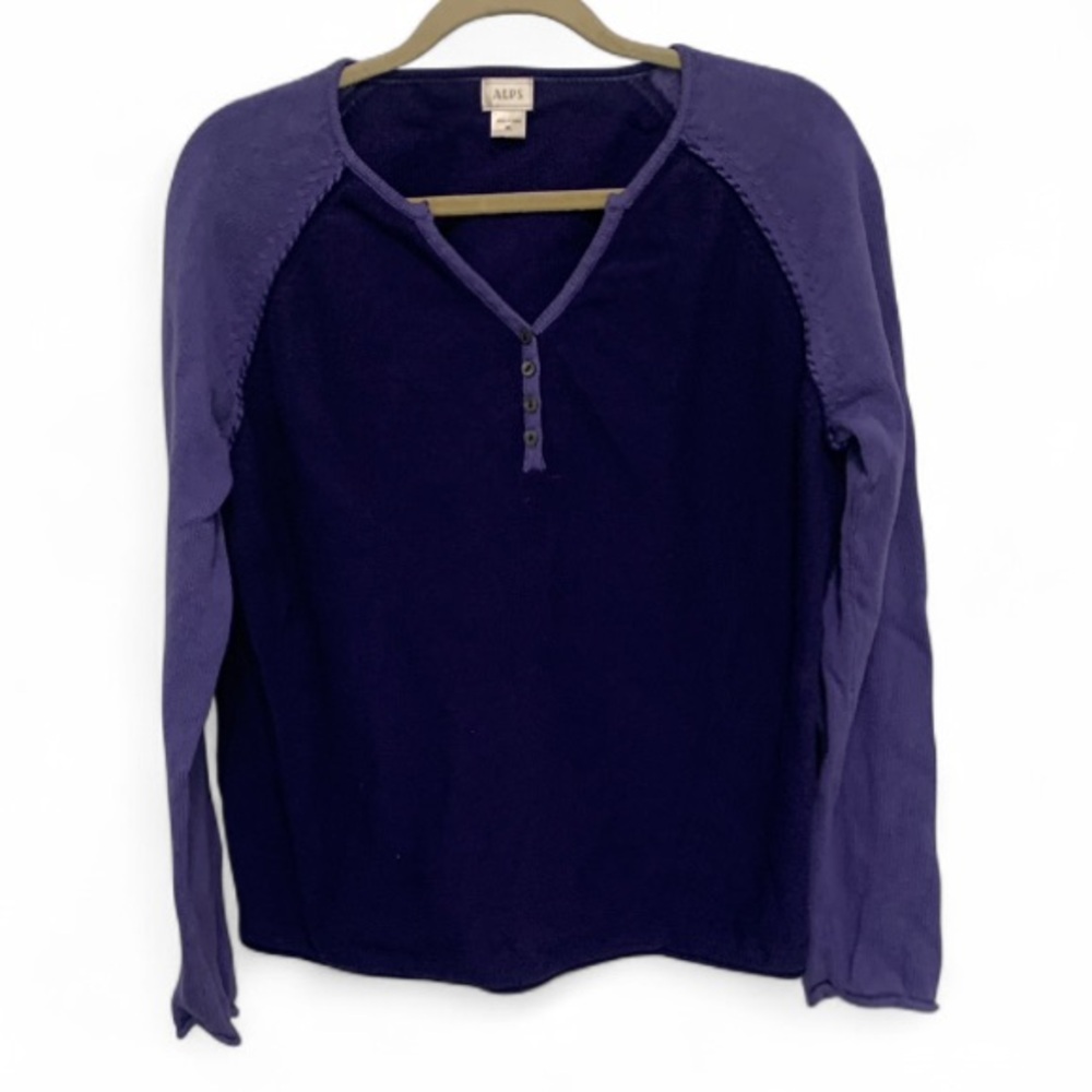 Vintage Purple Two-Tone Henley Sweater